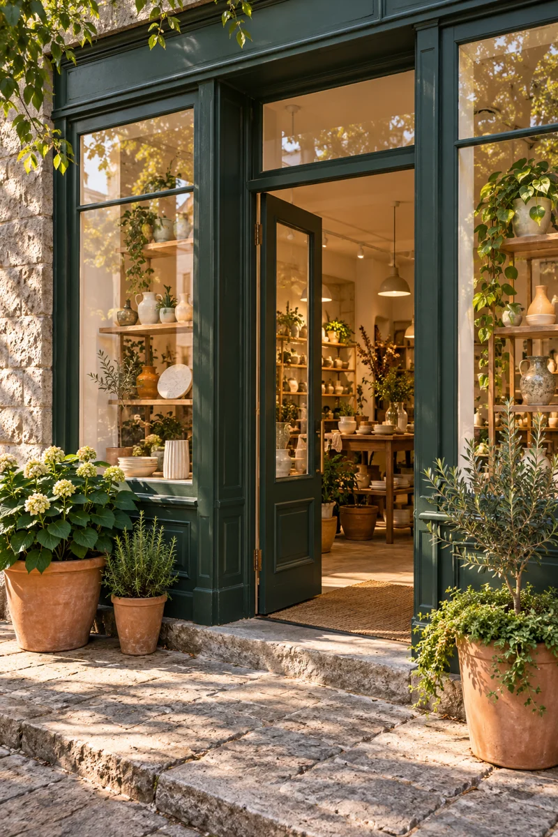 L’entrée lumineuse d’une petite boutique créative